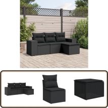 Salon de jardin 4 pcs avec coussins noir résine tressée - Canapé De Jardin - Salon De Jardin - Meuble De Jardin - Set De Salon De Jardin - Résine