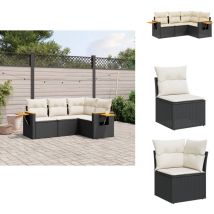 Salon de jardin 4 pcs avec coussins noir résine tressée - Salon De Jardin - Meuble De Jardin - Mobilier Extérieur - Salon D'extérieur - Set De Salon