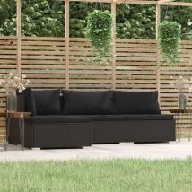 Salon de jardin 4 pcs avec coussins Noir Résine tressée - The Living Store - Noir