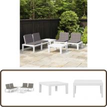 Salon de jardin 4 pcs avec coussins Plastique Blanc - Salon De Jardin - Mobilier De Jardin - Ensemble Salon - Set De Salon - Table De Jardin