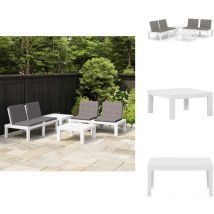 Salon de jardin 4 pcs avec coussins Plastique Blanc - Salon De Jardin - Mobilier De Jardin - Ensemble Salon - Set De Salon - Table De Jardin