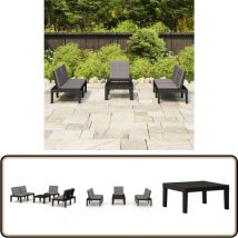 Salon de jardin 4 pcs avec coussins Plastique Gris - Salon De Jardin - Mobilier De Jardin - Ensemble Salon - Set De Salon - Table De Jardin