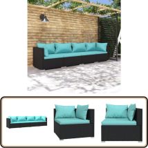Salon de jardin 4 pcs avec coussins Résine tressée Noir - Salon De Jardin - Meuble De Jardin - Ensemble De Meubles De Jardin - Mobilier De Jardin