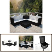 Salon de jardin 4 pcs avec coussins Résine tressée Noir - Salon De Jardin - Meubles De Jardin - Ensemble De Salon - Mobilier Extérieur - Set De Jardin