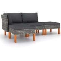 Les Tendances - Salon de jardin meuble d'extérieur ensemble de mobilier 4 pièces avec coussins résine tressée gris