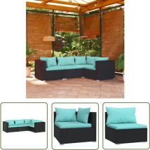 Doc&et² - The Living Store Salon de jardin 4 pcs avec coussins Résine tressée Noir - Meubles De Jardin - Salon De Jardin - Ensemble De Canapés