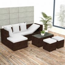 Salon de jardin 4 pcs Ensemble Table et Chaise de Jardin - avec coussins Résine tressée Marron BV777755 Bonnevie