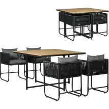 Outsunny - Salon de jardin 4 personnes encastrable avec coussins zippés déperlants métal résine noir effet bois
