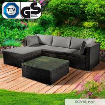 Salon de jardin 4 personnes, rotin tressé alu, royal noir très fin et élégant, confortable, résistant, lavable - salon bas de Brast
