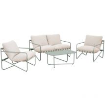 Salon de jardin 4 places avec table en métal. avec dossier et assise maintenus par des sangles Kaki / Beige