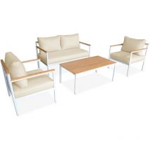Salon de jardin 4 places arnedo bois d'acacia et aluminium Blanc / Beige