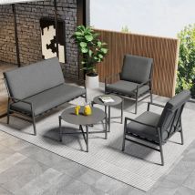 Salon de Jardin - 4 Places - Fauteuils + Tables Basses Ronde - Canapé Meuble d'extérieur,Coussins avec Lanières - Gris