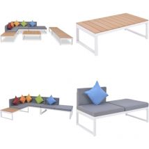Salon de jardin 5 pcs avec coussins Aluminium et wpc - Salon De Jardin - Meubles De Jardin - Ensemble Salon - Canapé D'angle - Chaise Longue - Home &