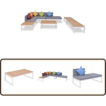 Salon de jardin 5 pcs avec coussins Aluminium et wpc - Salon De Jardin - Meubles De Jardin - Ensemble Salon - Canapé D'angle - Chaise Longue
