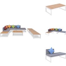 Salon de jardin 5 pcs avec coussins Aluminium et wpc - Salon De Jardin - Meubles De Jardin - Ensemble Salon - Canapé D'angle - Chaise Longue