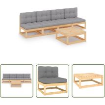 Inlife Salon de jardin 5 pcs avec coussins Bois de pin massif