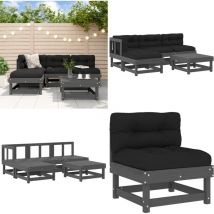 Salon de jardin 5 pcs avec coussins gris bois massif - salon de jardin - salons de jardin - Home & Living - Gris