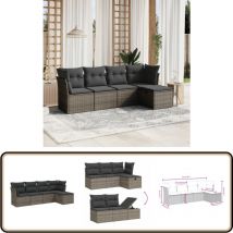 Salon de jardin 5 pcs avec coussins gris résine tressée - Salon De Jardin - Mobilier Extérieur - Salon D'extérieur - Set De Salon - Canapé D'extérieur