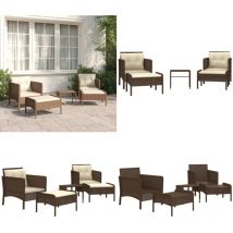Salon de jardin 5 pcs avec coussins Marron Résine tressée - Salon De Jardin - Ensemble De Salon De Jardin - Meubles De Jardin - Mobilier De Jardin