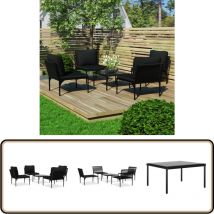 Salon de jardin 5 pcs avec coussins Noir pvc - Meubles De Jardin - Salon De Jardin - Set De Salon De Jardin - Mobilier Extérieur - Table Basse