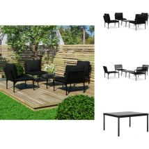 Salon de jardin 5 pcs avec coussins Noir PVC - Meubles De Jardin - Salon De Jardin - Set De Salon De Jardin - Mobilier Extérieur - Table Basse