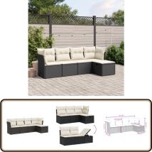 Salon de jardin 5 pcs avec coussins noir résine tressée - Salon De Jardin - Mobilier Extérieur - Salon D'extérieur - Set De Salon - Canapé D'extérieur