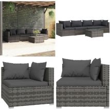 Salon de jardin 5 pcs avec coussins résine tressée gris - Salon De Jardin - Meuble De Jardin - Ensemble De Meubles De Jardin - Mobilier De Jardin