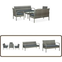 Salon de jardin 5 pcs avec coussins Résine tressée Gris - Salon De Jardin - Mobilier De Jardin - Ensemble De Salon - Canapé Extérieur - Canapé En