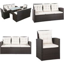 Salon de jardin 5 pcs avec coussins résine tressée marron - Salon De Jardin - Mobilier De Jardin - Ensemble Salon - Meubles De Jardin - Canapé