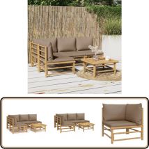 Salon de jardin 5 pcs avec coussins taupe bambou - Salon De Jardin - Mobilier De Jardin - Ensemble De Salon - Meubles De Jardin - Bambou