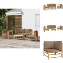 Salon de jardin 5 pcs avec coussins taupe bambou - Salon De Jardin - Mobilier De Jardin - Ensemble De Salon - Meubles De Jardin - Bambou