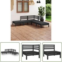 Er-siice - inlife Salon de jardin 5 pcs Bois de pin massif Noir