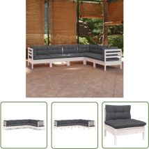 Doc&et² - The Living Store Salon de jardin 6 pcs avec coussins blanc bois de pin massif - Salon De Jardin - Mobilier De Jardin - Ensemble Salon De