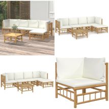 Salon de jardin 6 pcs avec coussins blanc crème bambou - Salon De Jardin - Mobilier De Jardin - Ensemble De Salon - Ensemble De Meubles De Jardin