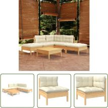 Doc&et² - The Living Store Salon de jardin 6 pcs avec coussins crème bois de pin - Ensemble Salon De Jardin - Mobilier De Jardin - Salon De Patio