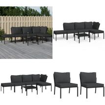 Salon de jardin 6 pcs avec coussins gris acier - Ensemble Salon De Jardin - Mobilier De Jardin - Salon De Jardin En Métal - Meubles De Jardin