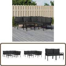 Salon de jardin 6 pcs avec coussins gris acier - Ensemble Salon De Jardin - Mobilier De Jardin - Salon De Jardin En Métal - Table Basse Extérieure