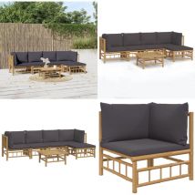 Salon de jardin 6 pcs avec coussins gris foncé bambou - Salon De Jardin - Mobilier De Jardin - Ensemble De Salon - Ensemble De Meubles De Jardin