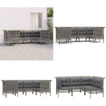 Salon de jardin 6 pcs avec coussins Gris Résine tressée - Salon De Jardin - Mobilier De Jardin - Set De Salon - Meubles De Jardin - Ensemble De Salon