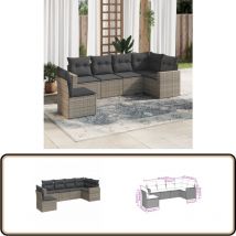 Salon de jardin 6 pcs avec coussins gris résine tressée - Salon De Jardin - Meuble Extérieur - Résine Tressée - Salon D'extérieur - Set De Salon