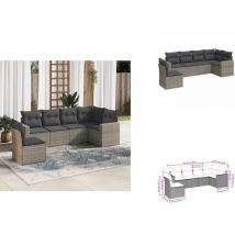 Salon de jardin 6 pcs avec coussins gris résine tressée - Salon De Jardin - Meuble Extérieur - Résine Tressée - Salon D'extérieur - Set De Salon