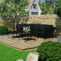 Salon de jardin 6 pcs avec coussins Noir PVC
