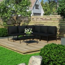 Salon de jardin 6 pcs avec coussins Noir pvc