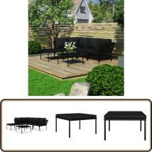 Salon de jardin 6 pcs avec coussins Noir pvc - Meubles De Jardin - Salon De Jardin - Mobilier Extérieur - Set De Salon De Jardin - Table Basse