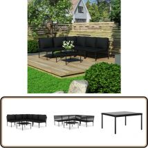 Salon de jardin 6 pcs avec coussins Noir pvc - Mobilier De Jardin - Salon De Jardin - Set De Salon - Meubles De Jardin - Extérieur
