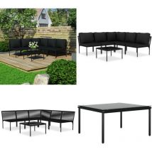Salon de jardin 6 pcs avec coussins Noir PVC - Mobilier De Jardin - Salon De Jardin - Set De Salon - Meubles De Jardin - Extérieur - Home & Living