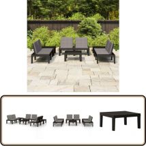 Salon de jardin 6 pcs avec coussins Plastique Gris - Salon De Jardin - Mobilier De Jardin - Ensemble Salon - Set De Salon - Table Basse