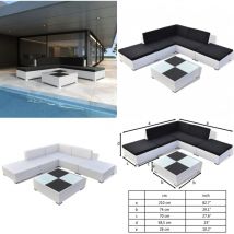 Salon de jardin 6 pcs avec coussins Résine tressée Blanc - Salon De Jardin - Mobilier De Jardin - Set De Salon Extérieur - Meubles En Rotin - Table
