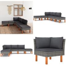 Salon de jardin 6 pcs avec coussins Résine tressée Gris - Salon De Jardin - Mobilier De Jardin - Set De Salon De Jardin - Canapé De Jardin - Résine