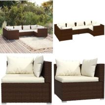 Salon de jardin 6 pcs avec coussins Résine tressée Marron - Salon De Jardin - Meuble De Jardin - Ensemble De Meubles De Jardin - Mobilier De Jardin